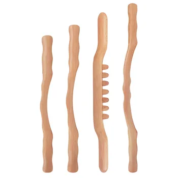 

4 Pcs/Set Natural Wooden Guasha Stick Tools Back Massage Stick Scraper Fast Large Area Guasha Tool