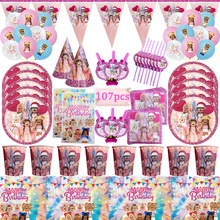 

107pcs Robot Blocks Robloxed Girls Birthday Party Pink Disposable Tableware Cup Plate Wedding Baby Shower Decoration Supplies