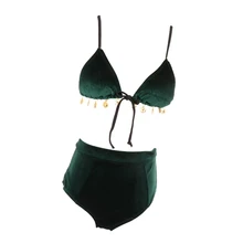 Женский бархатный комплект бикини размера плюс с эффектом пуш-ап, купальный костюм из двух частей, купальный костюм для пляжа, быстросохнущий, очень мягкий пляжный костюм зеленого цвета