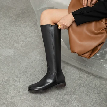 

2020 Knee High Boots Women Riding Boots low heels Shoes Woman Autumn Winter Warm Women Side Zipper rouned Toe High Boots