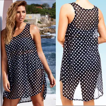 

2019 Hot Sexy Women Swimwear Cover-Ups Bikini Polka Dot Bikini Cover Up Chiffon Bathing Suit Large Swimwear Women Beach Dress