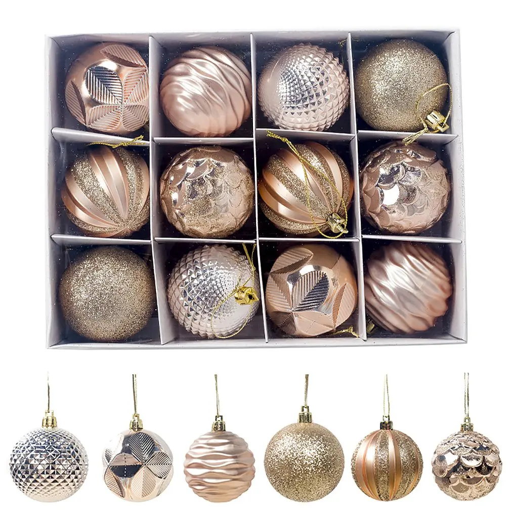 6cm Christmas Balls Print Balls Pendant Christmas Tree Decorations Display Balls Festival Decoration - Цвет: gold