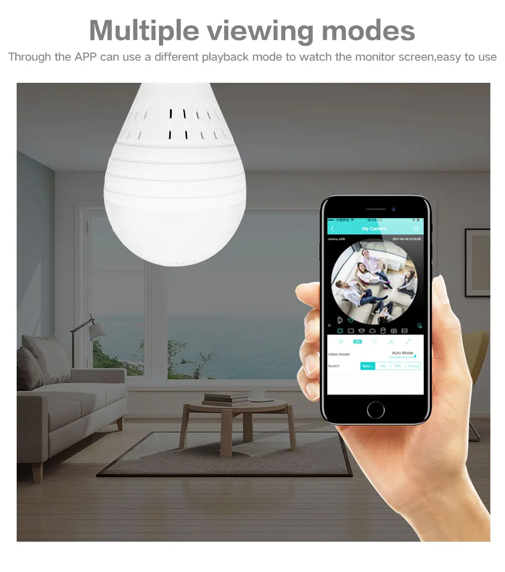 360 градусов Лампа рыбий глаз панорамная HD ночное видение Wifi Беспроводная IP P2P камера наблюдения Домашняя безопасность обнаружения движения