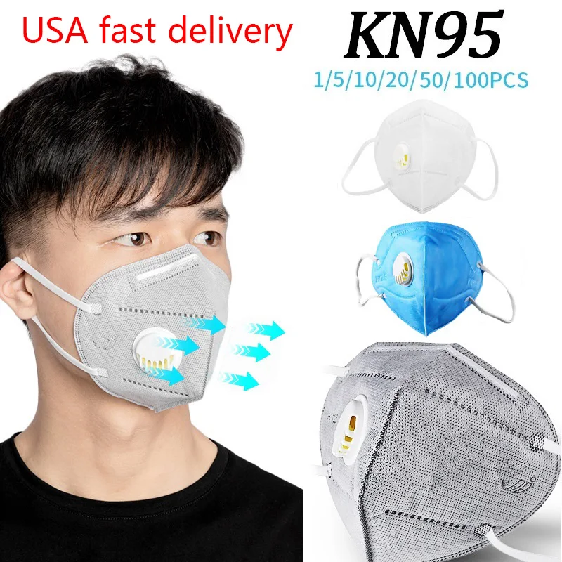 

USA Fast Delivery 10/20/50/100pcs KN95 Mouth Mask Dustproof Protection Mask PM2.5 Face Mask With Breathing Valve Face Mask