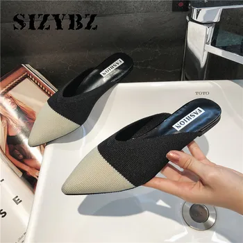 

New Knitting Slippers women Fashion Pointed Women Half Slides High-Heeled Stilettos Mules Loafers Casual Slipper Female Shoes