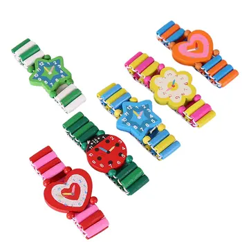 

Babys Kids Cartoon Wooden Crafts Wristwatches Bracelet Watch Toy Children Student Xmas Toys Gift Random Style Color