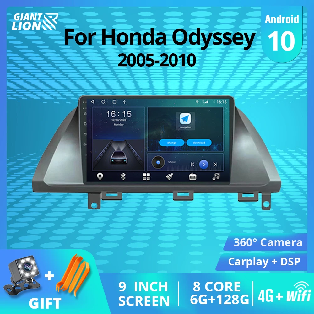 Автомобильный радиоприемник 2DIN Android 10 для Honda Odyssey 2005-2010 6G + 128G автомобильный с