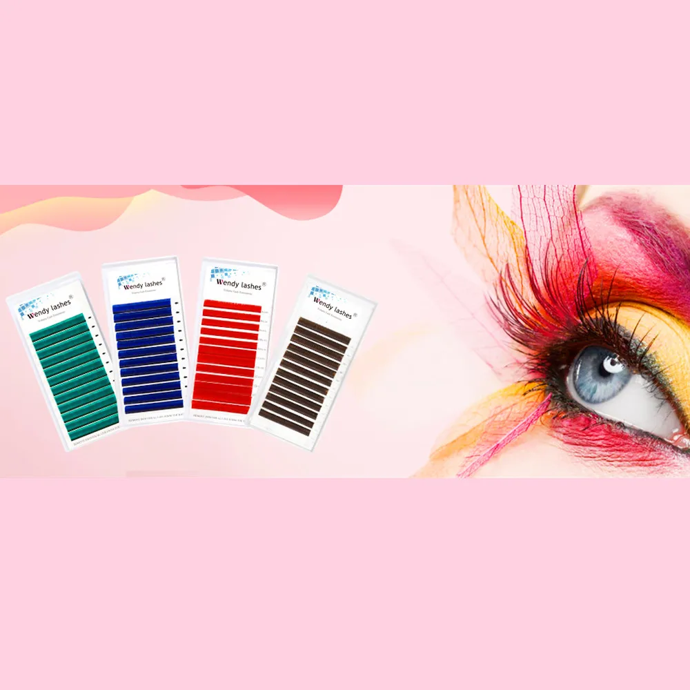 

New 0.07mm Easy Fans False Lashes Gradient Blue+green+red+brown Mixed In One Tray Eyelash Individual Colored Eyelash Extension