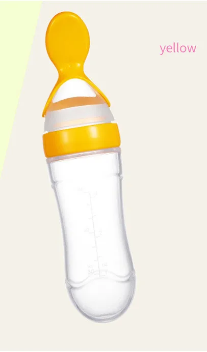 yellow Для новорожденных, защитит вашего ребенка на бутылочка для кормления малыша силиконовые резиновые кормления ложка для молока бутылочка для каши Детская Бутылочка с ложкой Еда добавка - Цвет: yellow