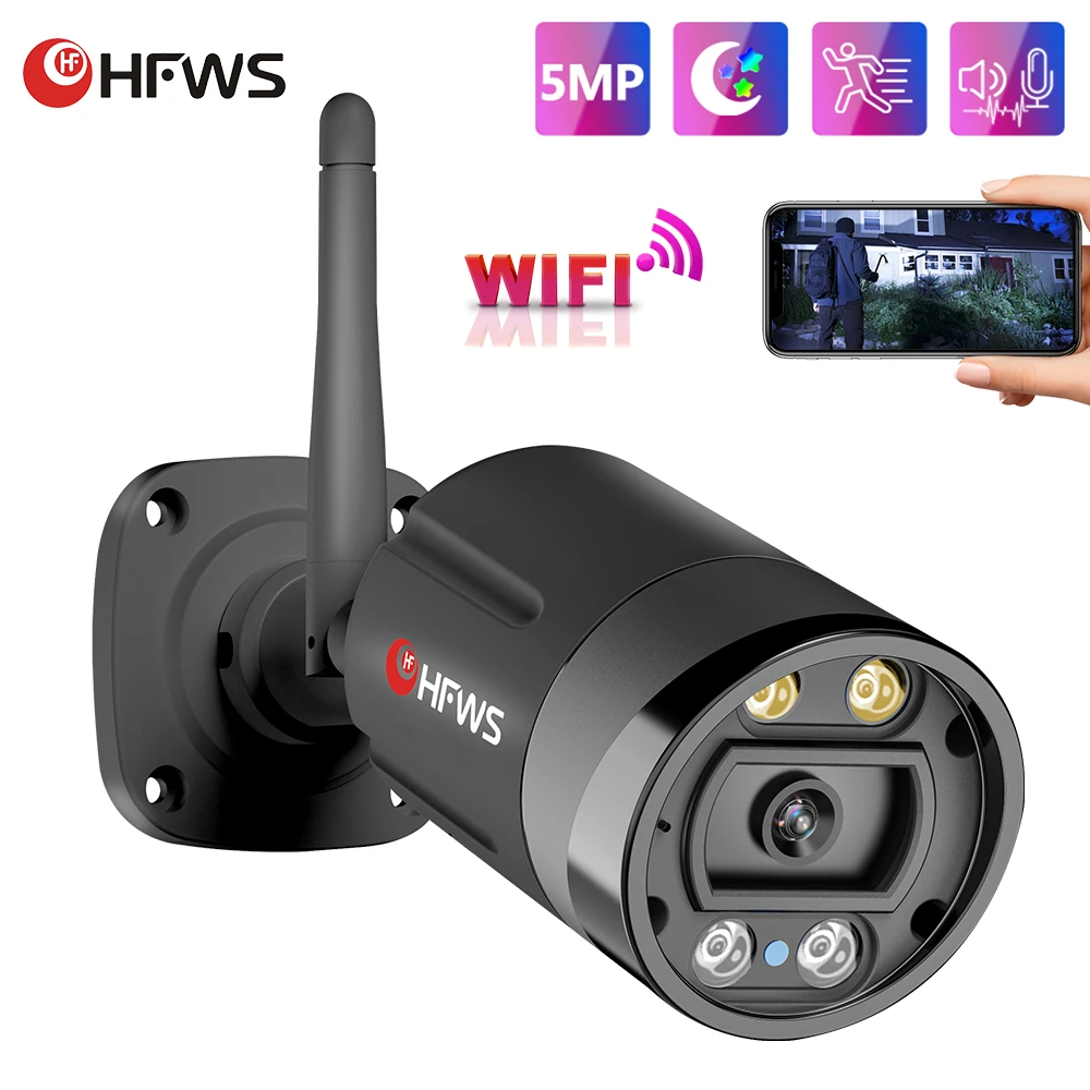 HFWS Ip Camera Street Wifi H.265 5MP HD Outdoor Wireless Night Vision Video Home Security CCTV Surveillance Cameras With | Безопасность