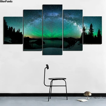 

Northern Light Star Night Landscape 5 Pieces Canvas Painting Print Living Room Home Decor Modern Wall Art Oil Painting Poster