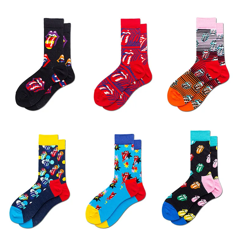 

Mens Happy Socks Creative fashion big tongue Men Combed Cotton novelty funny socks Men's Women's Socks Spring Autumn Winter