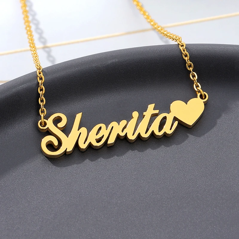 Custom Name Necklaces Women Heart Gold 