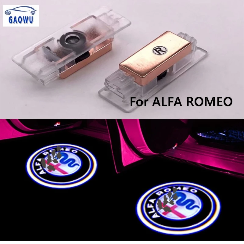 

2Pcs New fashion LED Car Door Welcome Light Logo Projector for Alfa Romeo Giulia Giulietta Mito Stelvio Brera 147 156 159