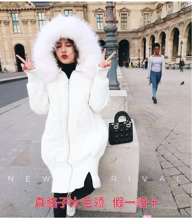 Winter New Style down Jacket Women's Long Large Fur Collar Hooded Fishtail Korean-style Slimming Thick White Duck down Fash