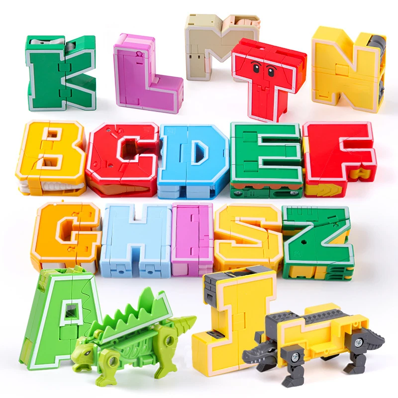 

Newest GUDI 26 English Letter Transformer Alphabet Robot Animal Creative Educational Action Figures Building Block Model toy Kid