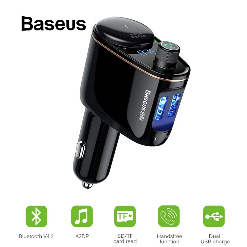 Автомобильный fm передатчик Baseus Bluetooth зарядное устройство USB для iPhone Xiaomi AUX MP3 плеер