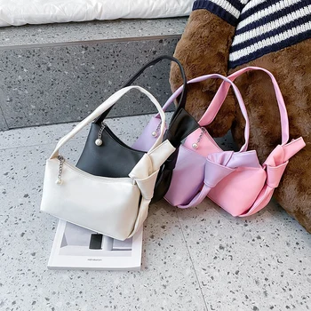 

Popular Simple Female Daily Bag Casual Solid PU Leather Women Handbag Totes Female Tie Knot Small Shoulder Bag