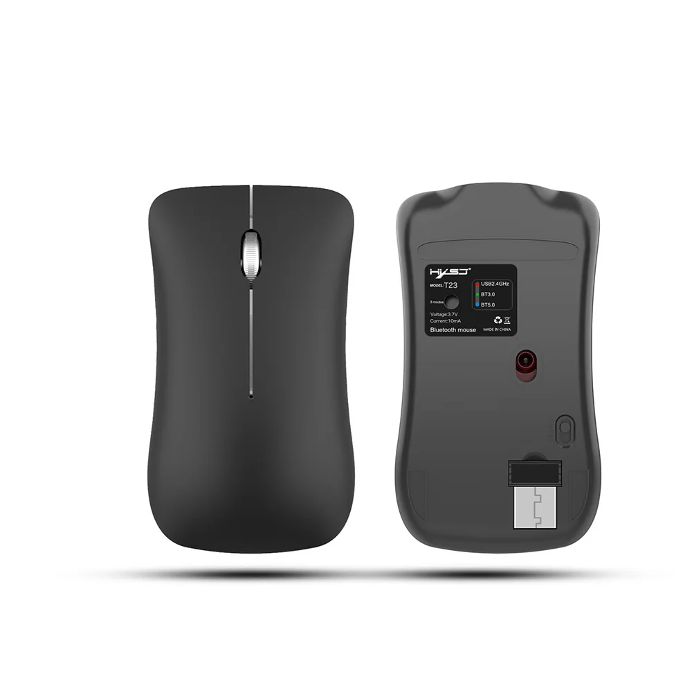 Беспроводная Bluetooth Двухрежимная мышь можно подключить 2 компьютера тихий беззвучный дизайн перезаряжаемая оптическая мышь для iPad MAC PC - Цвет: black