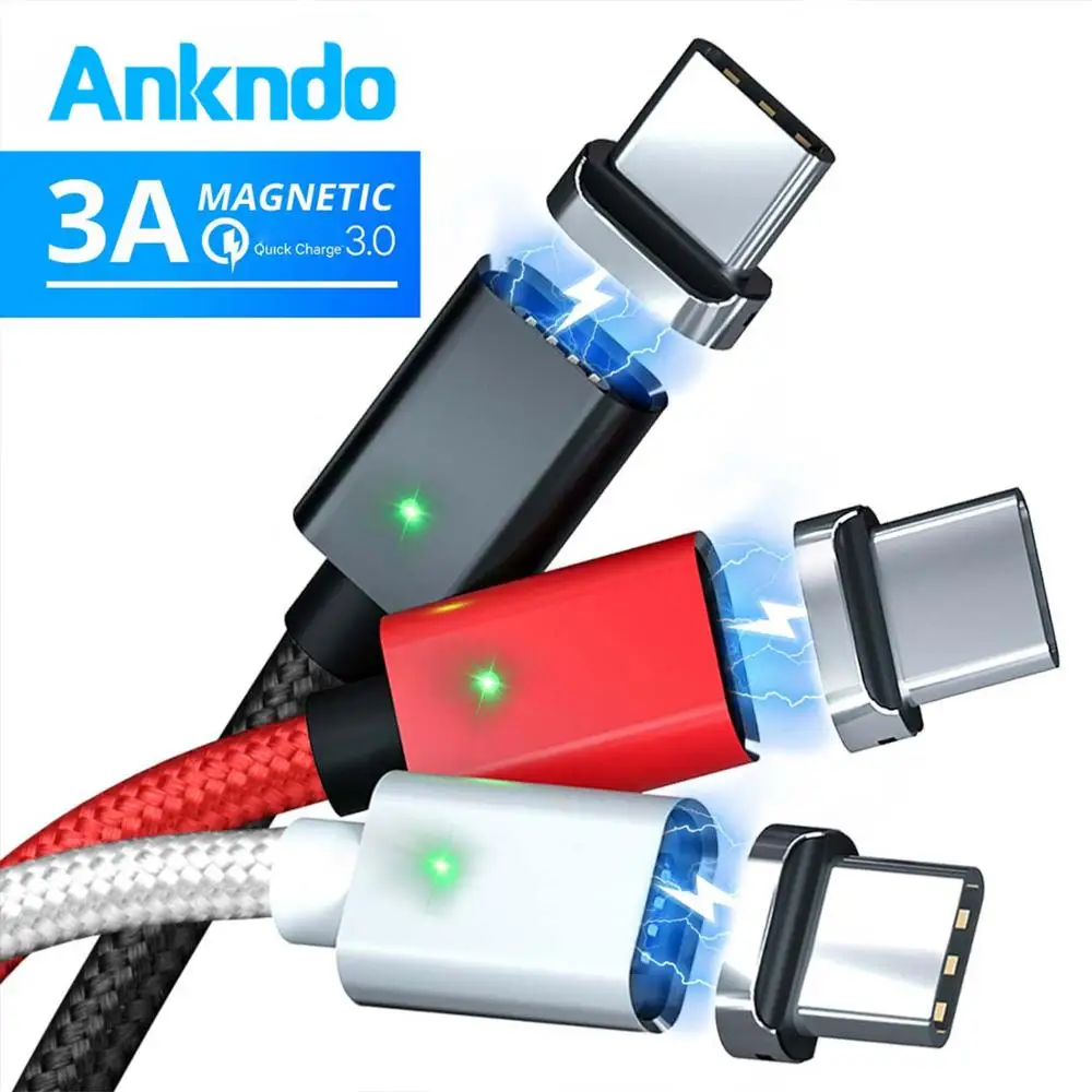 Ankndo usb type C кабель Магнитный зарядный type-C нейлоновый шнур 3,0 Быстрая Зарядка Синхронизация данных USB C провод для мобильных телефонов