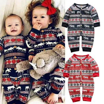 

Newborn Christmas Rompers Long Sleeve Deer Print Baby Girl Rompers Xmas Baby Boys Jumpsuit Xmas Toddler Clothes Baby Boys Outfit