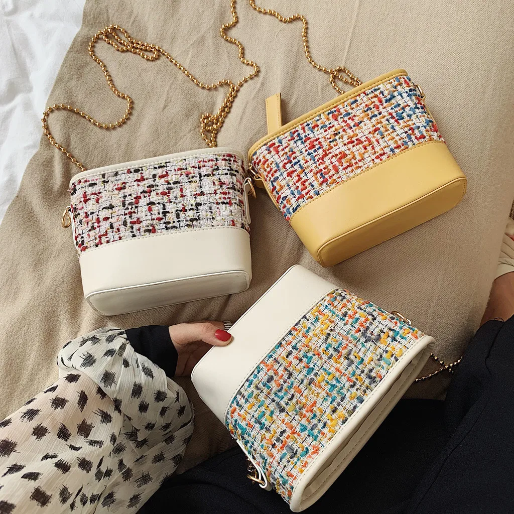 Women Messenger Bag Retro Leather Wool Zipper Shell Bag Patchwork Crossbody Bag Chain Female Shoulder Bags Bolsa Feminina