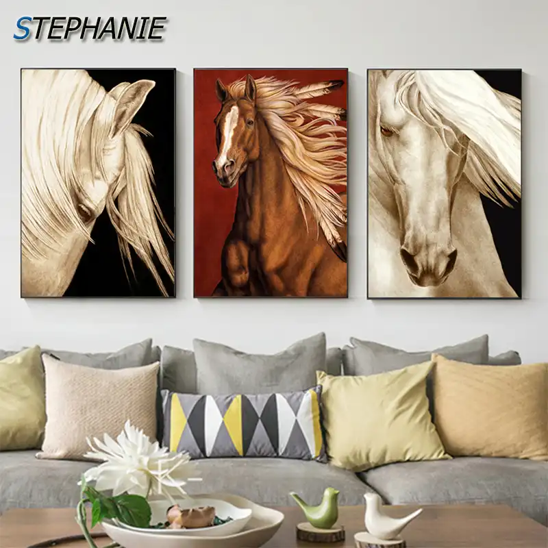 original artwork print home decor mare poster printable wall art stallion modern Brown horse watercolor painting equine animal
