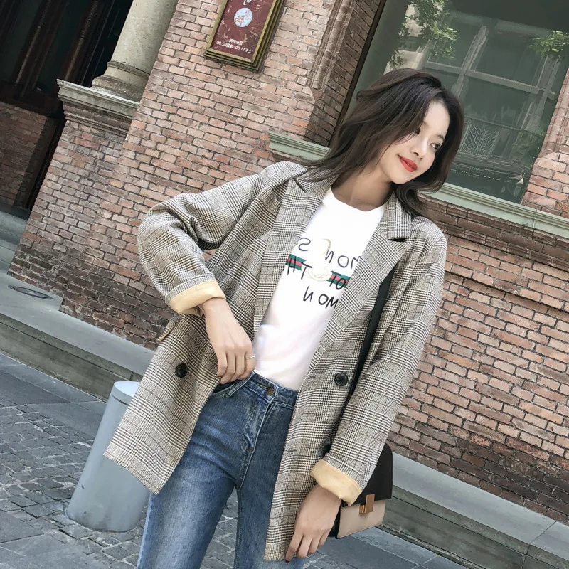 

CHIC Online Celebrity Small Suit Plaid Coat Women's Short Korean-style 2019 Spring And Autumn Loose Casual Students Graceful Thi