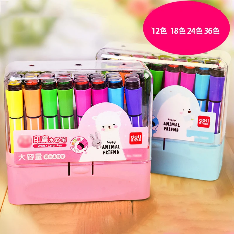 Cute Child Drawing Pen Stamp Child Seal Band Seal Washable Watercolor Pen Graffiti Art Mark Painting 12/18/24/36 Color Suitt