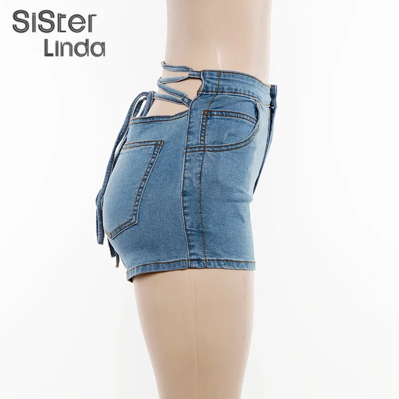 Sisterlinda женские джинсовые мини шорты модные повседневные обтягивающие с высокой талией обтягивающие короткие джинсы женские синие джинсы бандажные шорты осень