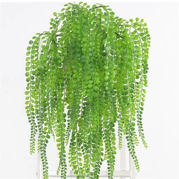 

5Pcs Green Pant Hanging Vine Artificial Greenery Rattan for Home Wedding Grass Wall Green Wall Decoration