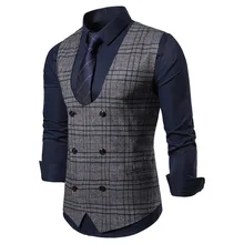 EBay, весна и осень, стиль, Повседневный, модный, мужской, Ouma, u-образный воротник, двубортный, клетчатый жилет