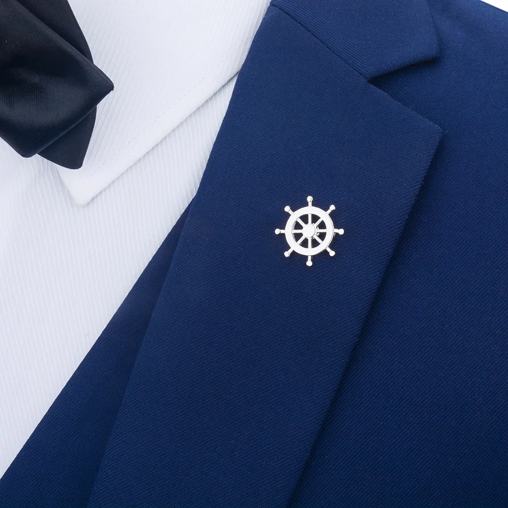 Brass Ship Steering Wheel Shape Navy Mens Uniform Badge Collar Lapel Pin | Украшения и аксессуары