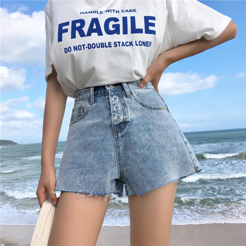 S-XL, лето, корейский стиль, свободный цвет, пэчворк с высокой талией, джинсы, женские повседневные широкие шорты, женские(Z6227