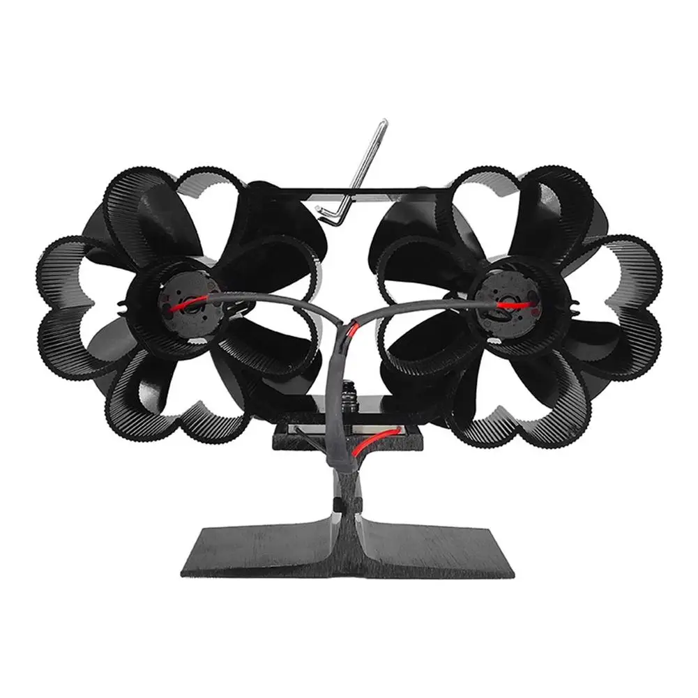 8 Blades Double Heads Burning Stove Fireplace Fan Wall-mounted Heat Powered Dual Motor Stove Fan Uiet Home Fireplace Fans