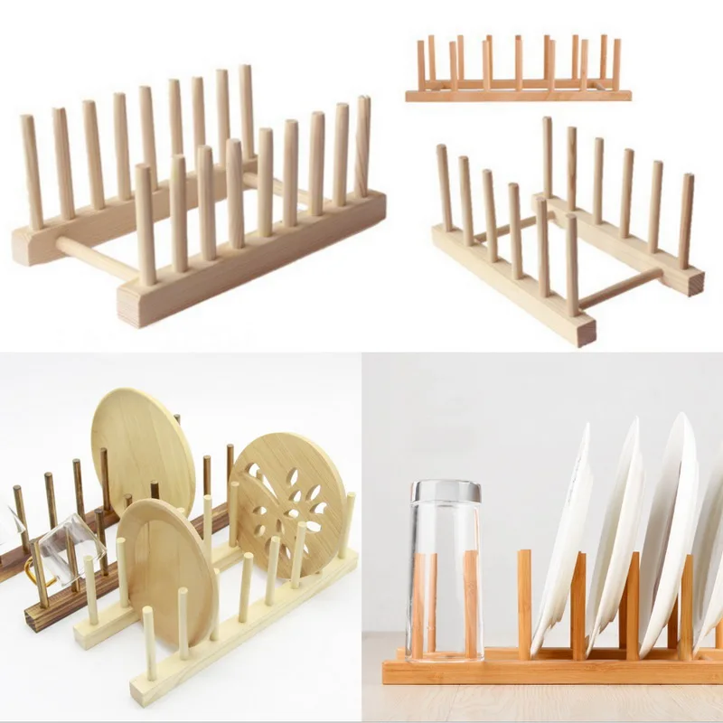 

Kitchen Dish Drain Rack Dinnerware Storage Organizer Tray Plate Drying Shelf Wooden Book Cups Display Stand Drainer Holder