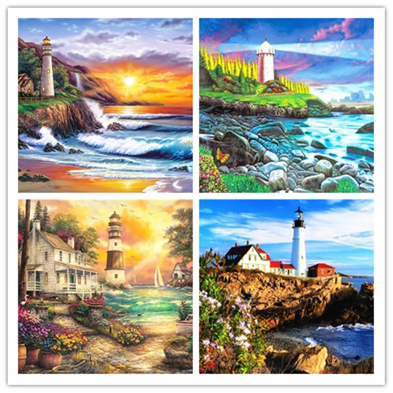 

Full DIY Diamond Embroidery Tower Landscape Cross stitch DIY Scenery Decor Home Picture birthday present