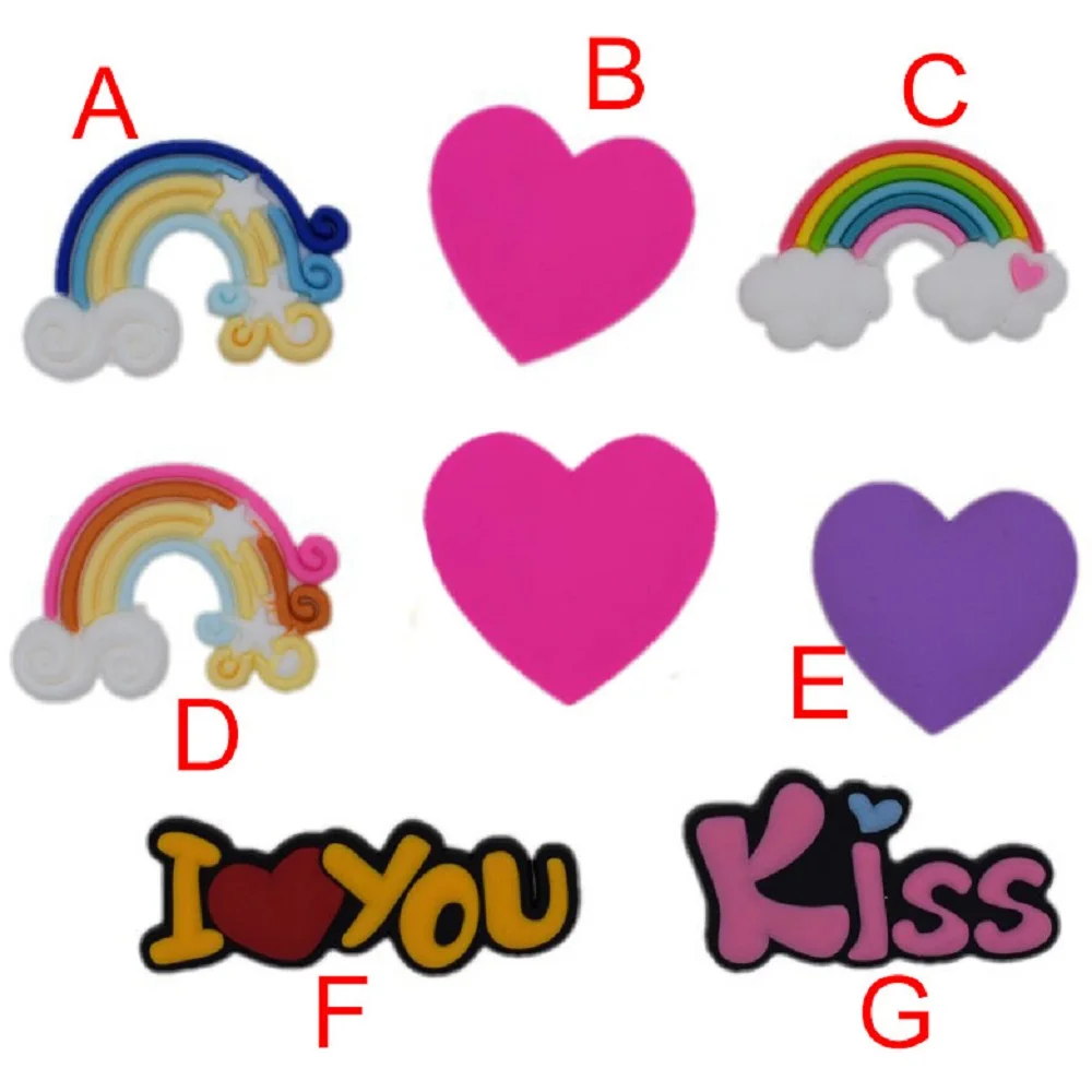 5pc Sweet Baby Shoe Charms Cartoon Heart Rainbow Letter PVC Shoe Accessories Decoration Kids Favor Kawaii Party X-mas Gifts