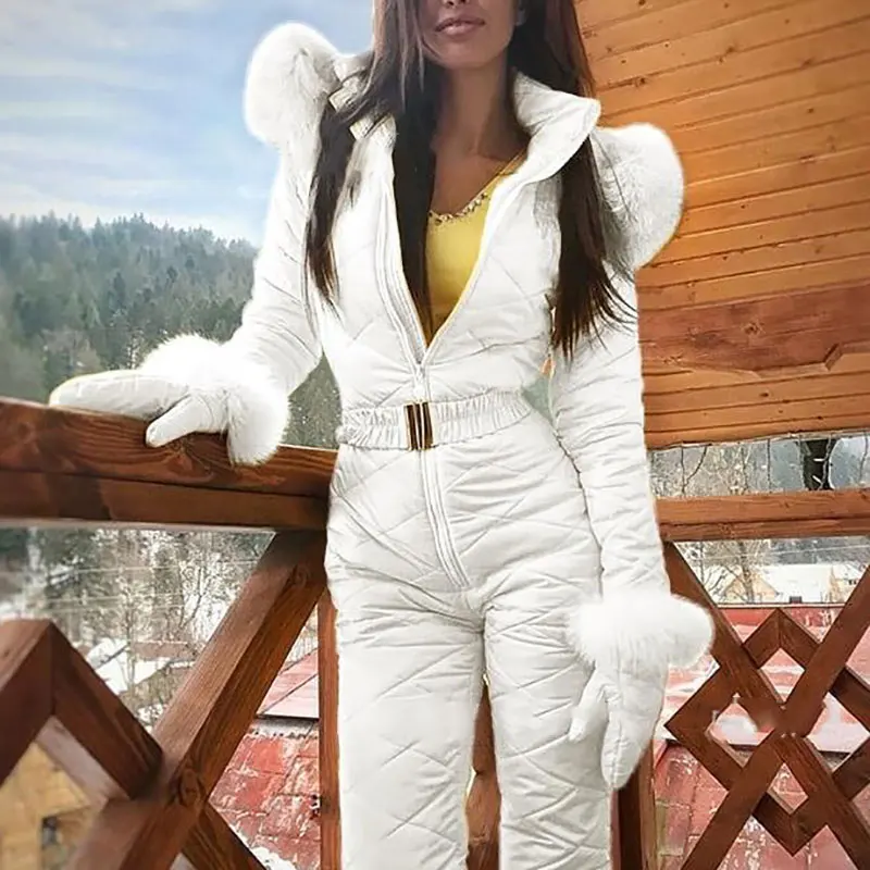 Женский зимний пуховик, лыжная одежда, теплый комбинезон, модные женские зимние куртки с капюшоном, комбинезон на молнии с капюшоном