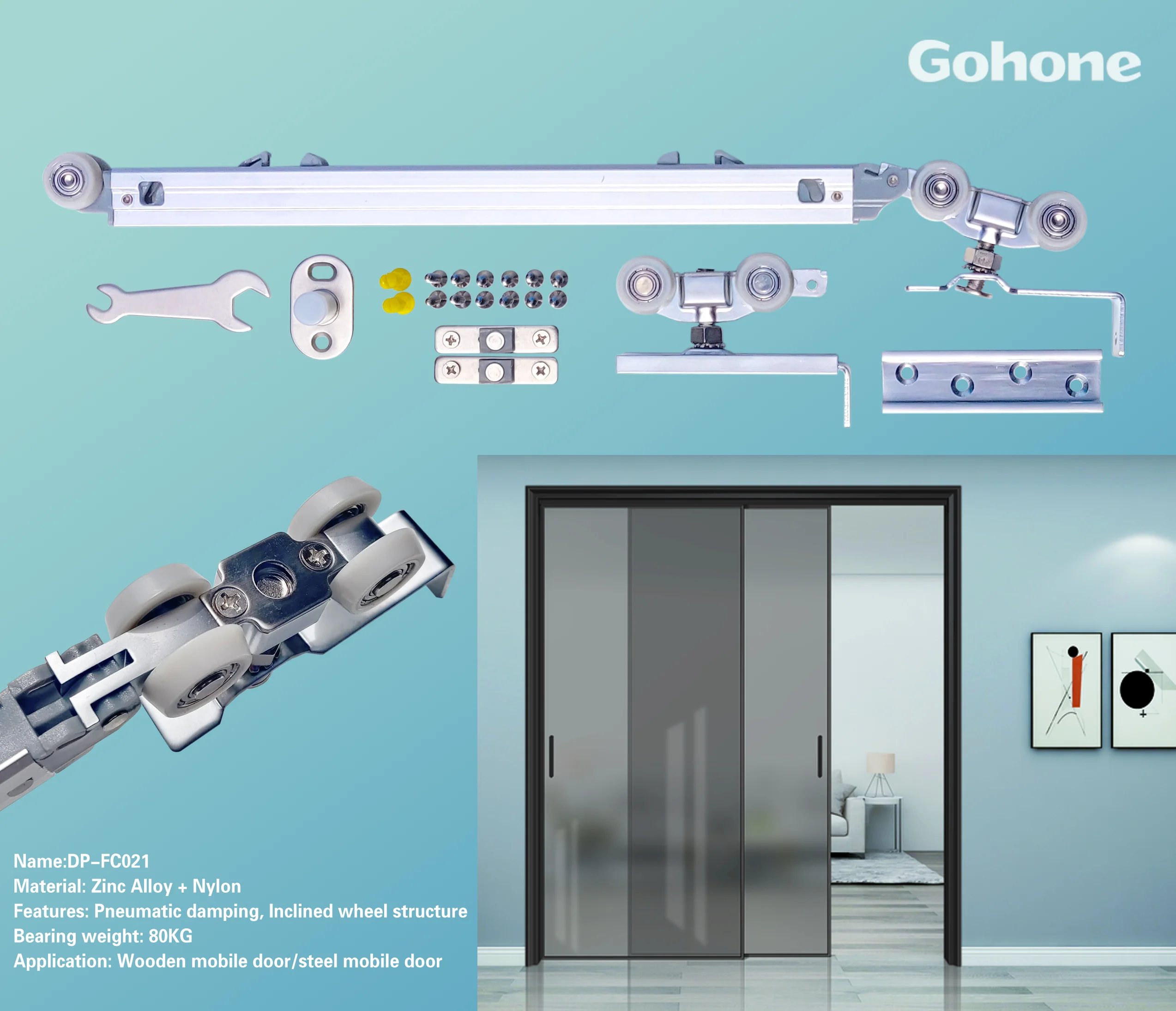 Two-way buffer hanging wheel mute sliding door pulley sliding door black hanging rail roller slide rail
