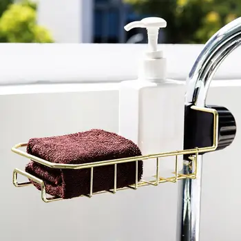 

Punching Kitchen Faucet Sponge Holder Adjustbale Sink Caddy Organizer Soap Brush Dishwashing Liquid Drainer Storage Rack