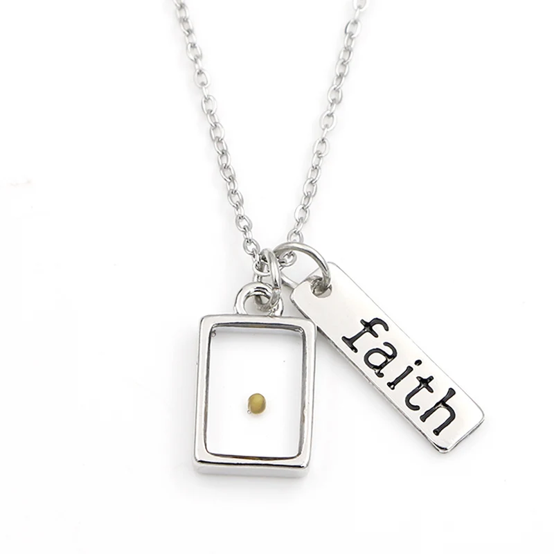 Rectangle VILLWICE faith as small as a горчичное ожерелье зерно из нержавеющей стали цепь вера ожерелья христианские вдохновляющие ювелирные изделия подарок - Окраска металла: Rectangle
