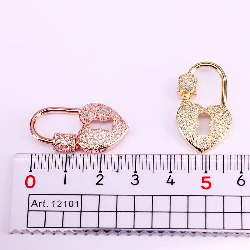 6 шт., CZ Micro Pave сердце замок Форма застежка, золото/розовое золото/бронза/серебро u-образный замок, карабин проложить замок, фурнитура