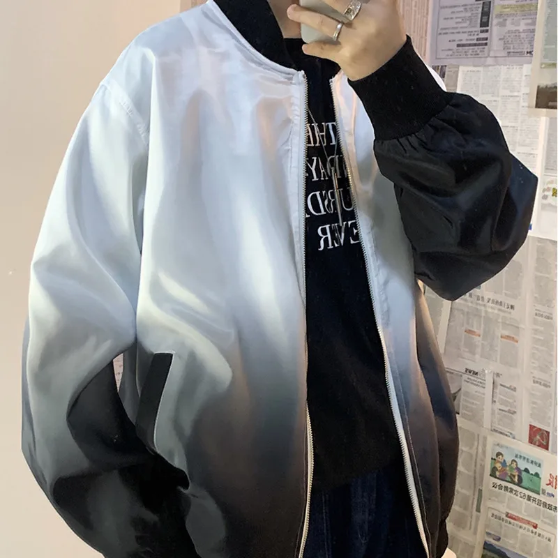 Promotion Rack Jacket Men's Fashion Gradient Casual Baseball Jacket Jackets Mens Streetwear Wild Loose Hip Hop Bomber Jacket Men M-5XL