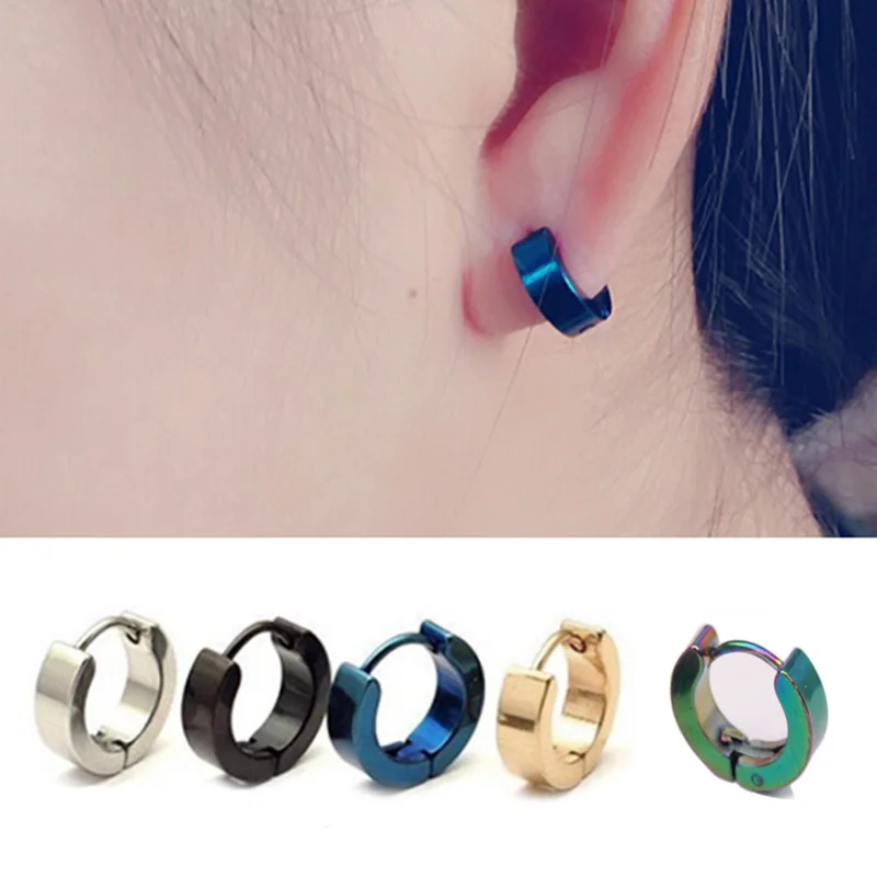 

2019 New Fashion 1 Pair Stainless Steel Hoop Ear Piercing Unisex Studs Earrings Jewelry Accessories Women Men Earrings