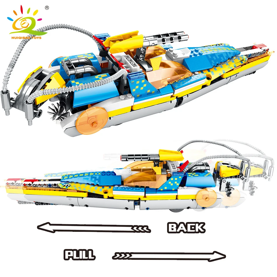 

391pcs Pull Back Ship Speed boat Building Blocks legoingly Technic warship DIY Bricks Educational toys for children