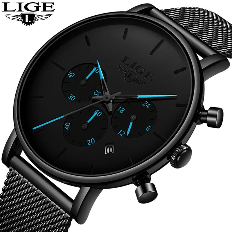 

LIGE New Fashion Watch Men Waterproof Slim Mesh Strap Minimalist Wrist Watch For Men Quartz Sports Watch Clock Relogio Masculino