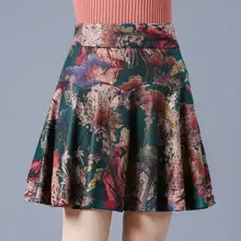 Зимняя Осенняя модная винтажная Женская плиссированная шерстяная мини-юбка с высокой талией и цветочным принтом, шерстяные юбки с цветочным узором для женщин