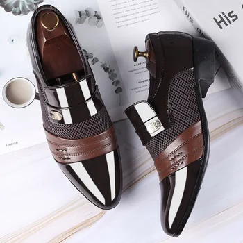 

REETENE Fashion Business Mens Dress Shoes Leather Office Oxford Shoes Slip On Casual Classic Footwear Formal Wedding Male Shoes