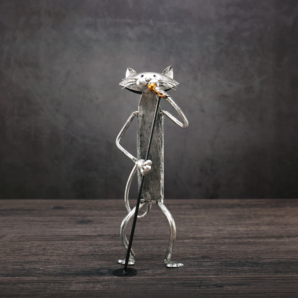 Gift Cat Sculpture Desk Decorative Crafts Figurine Living Room Modern Simple Small Handmade Home Ornament Office Iron Art
